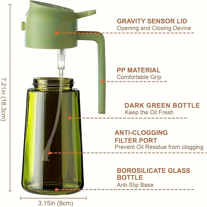 2-In-1 Oil Sprayer & Dispenser Bottle for Kitchen Cooking, Healthy Olive/Avocado Oil Spray for BBQ & Salad Prep, Air Fryer Accessories