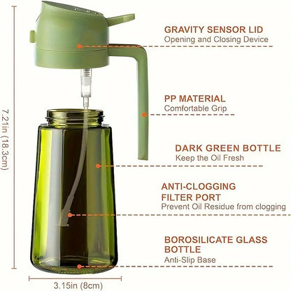 2-In-1 Oil Sprayer & Dispenser Bottle for Kitchen Cooking, Healthy Olive/Avocado Oil Spray for BBQ & Salad Prep, Air Fryer Accessories